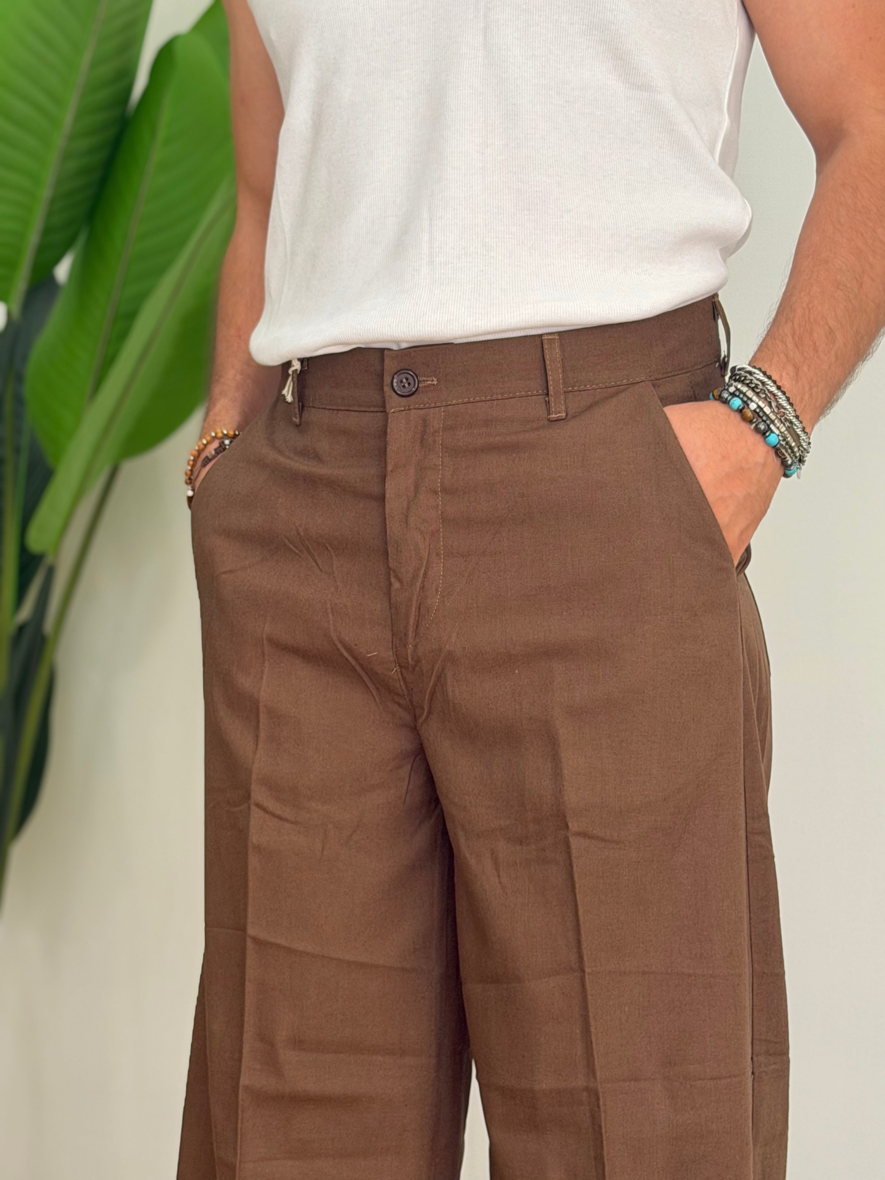 PANTALONE IN LINO FONDO AMPIO